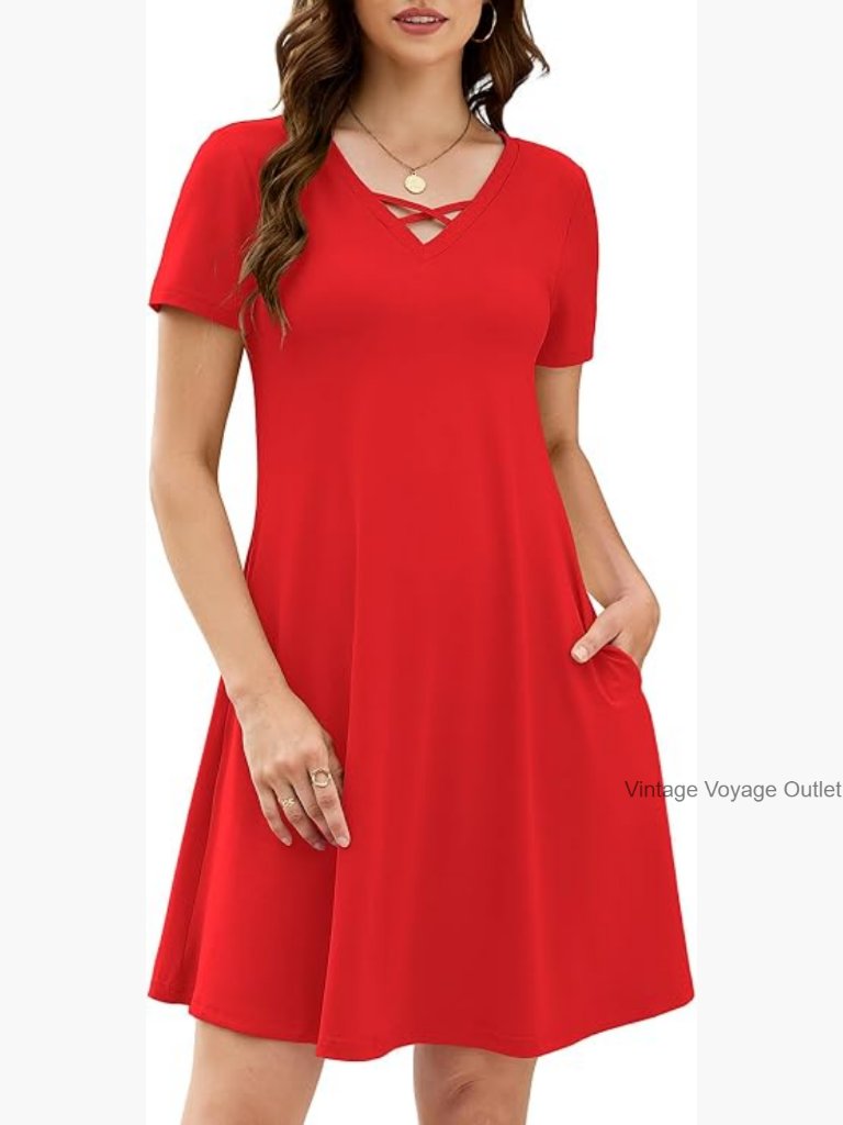 Summer Casual T-Shirt Dress With Pockets Swing Mini Dress